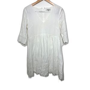 Madewell Dress Women's Small 6 White Babydoll bridal graduation bachelorette